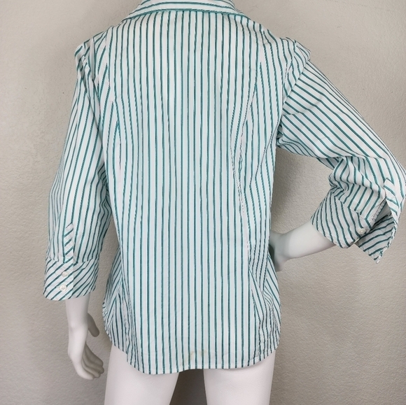 Pendleton White Green Striped Half Sleeve Button Down Size 14 - Picture 7 of 13